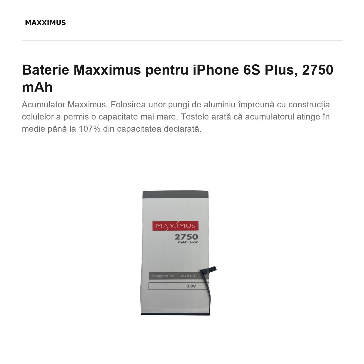 Baterie Maxximus pentru iPhone 6S Plus, 2750 mAh [2]