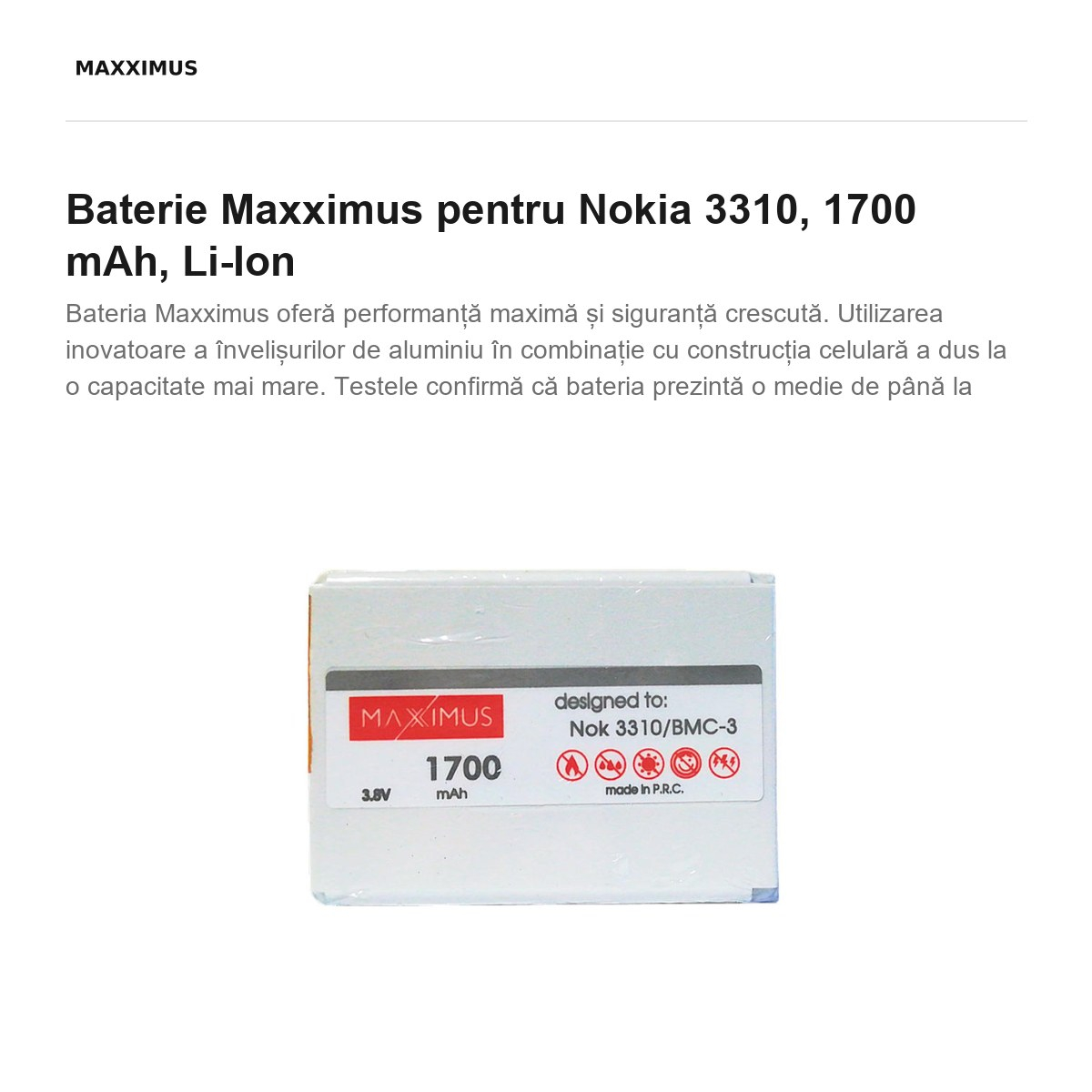 Baterie Maxximus pentru Nokia 3310, 1700 mAh, Li-Ion [2]