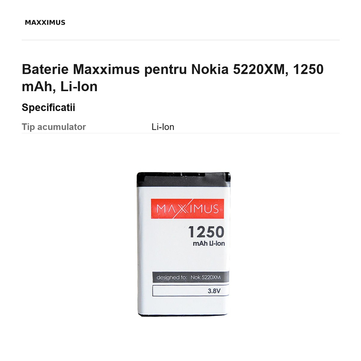 Baterie Maxximus pentru Nokia 5220XM, 1250 mAh, Li-Ion [3]
