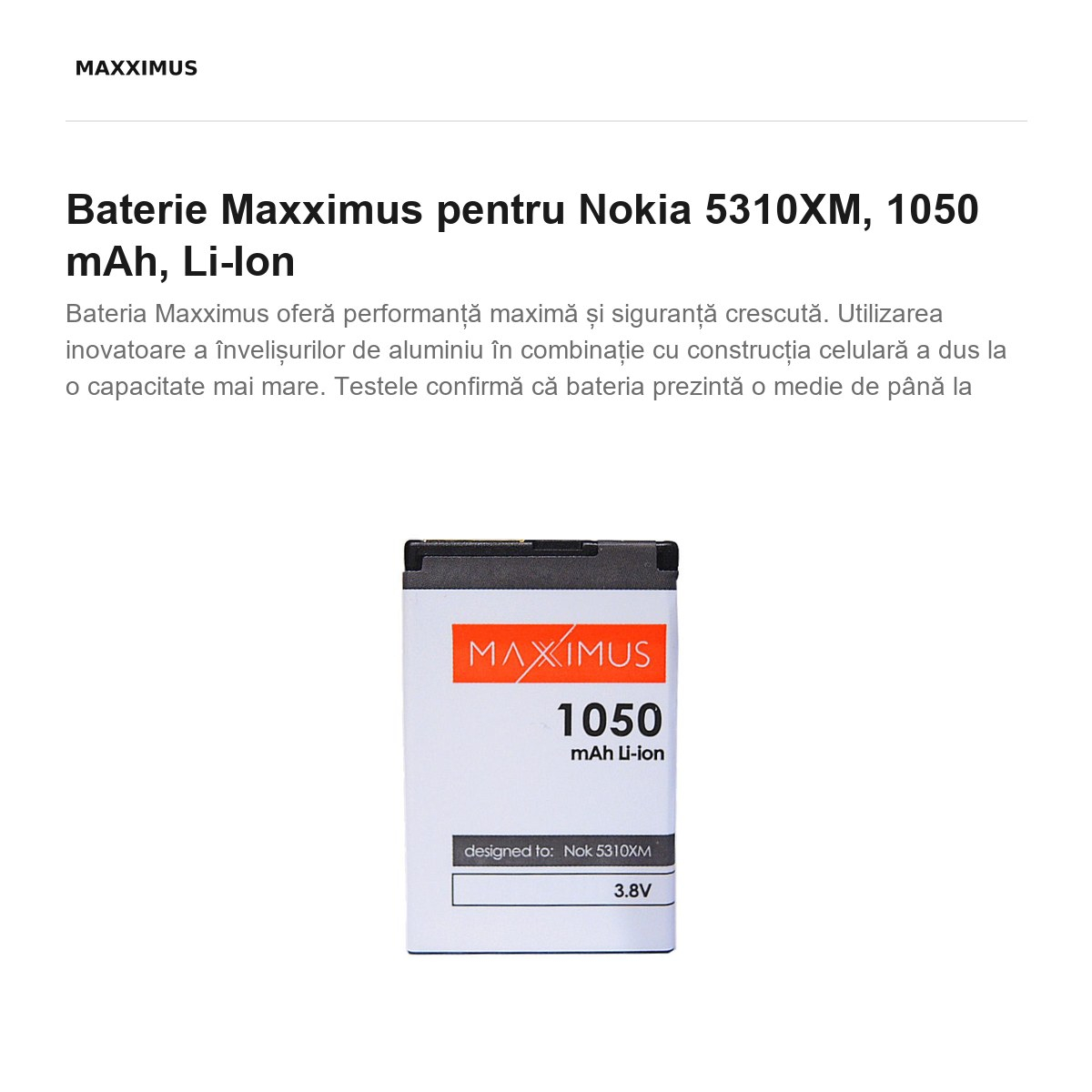 Baterie Maxximus pentru Nokia 5310XM, 1050 mAh, Li-Ion [2]