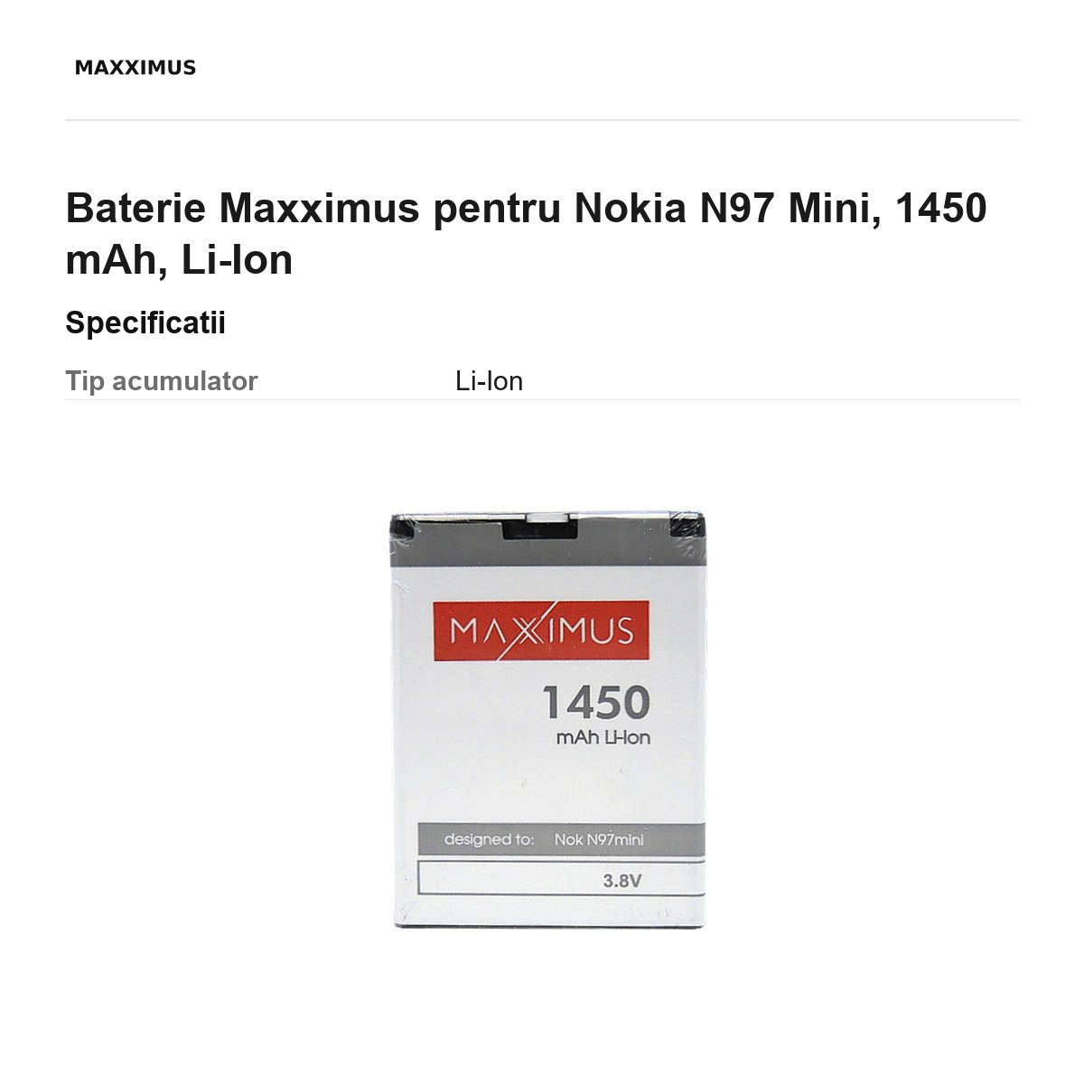 Baterie Maxximus pentru Nokia N97 Mini, 1450 mAh, Li-Ion [3]
