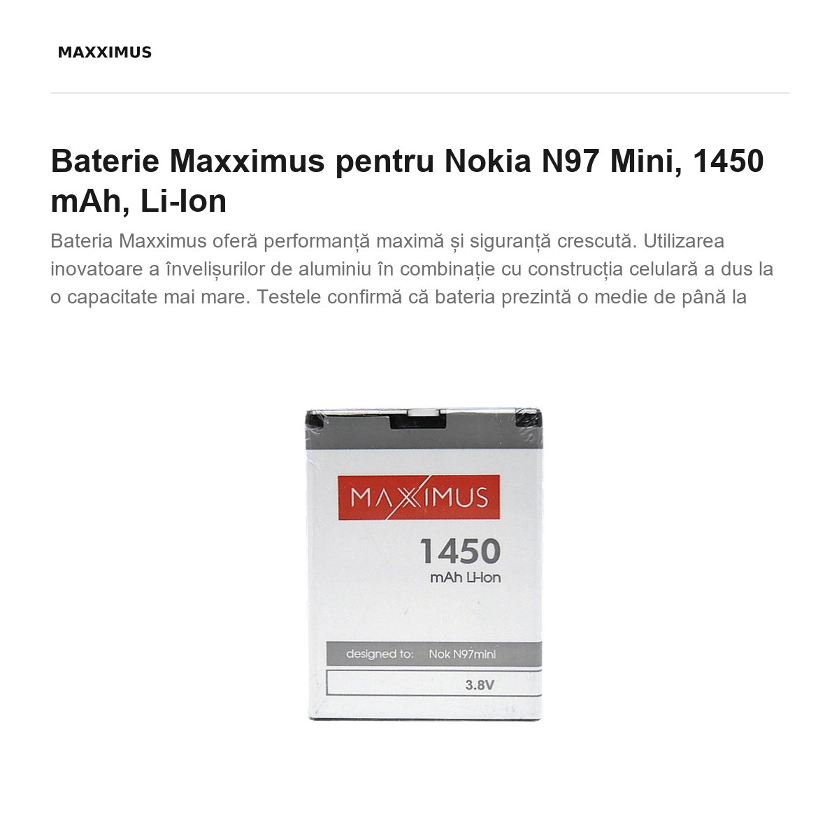 Baterie Maxximus pentru Nokia N97 Mini, 1450 mAh, Li-Ion [2]