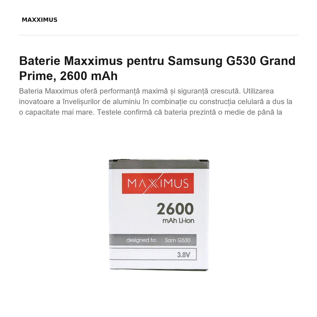 Baterie Maxximus pentru Samsung G530 Grand Prime, 2600 mAh [2]