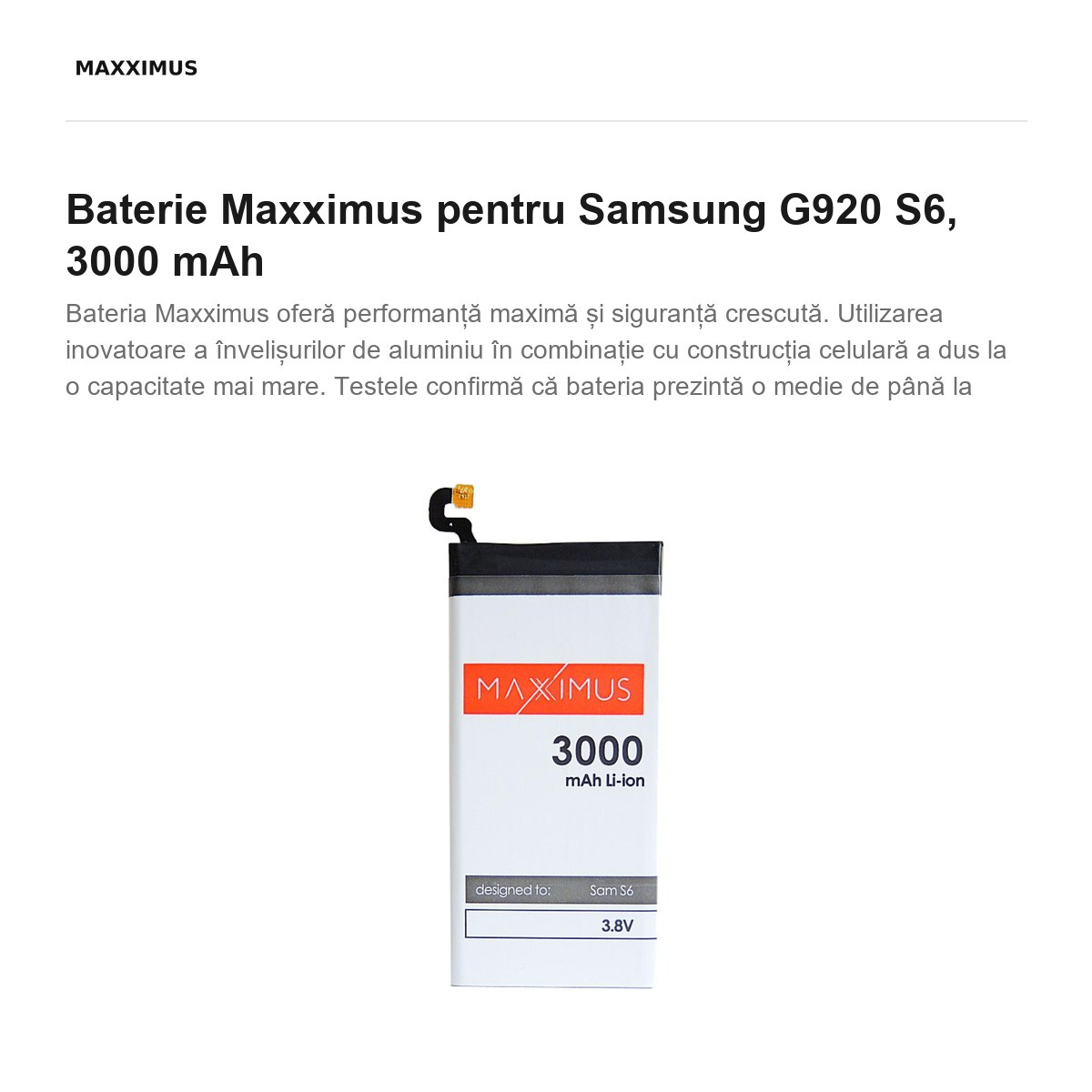 Baterie Maxximus pentru Samsung G920 S6, 3000 mAh [2]