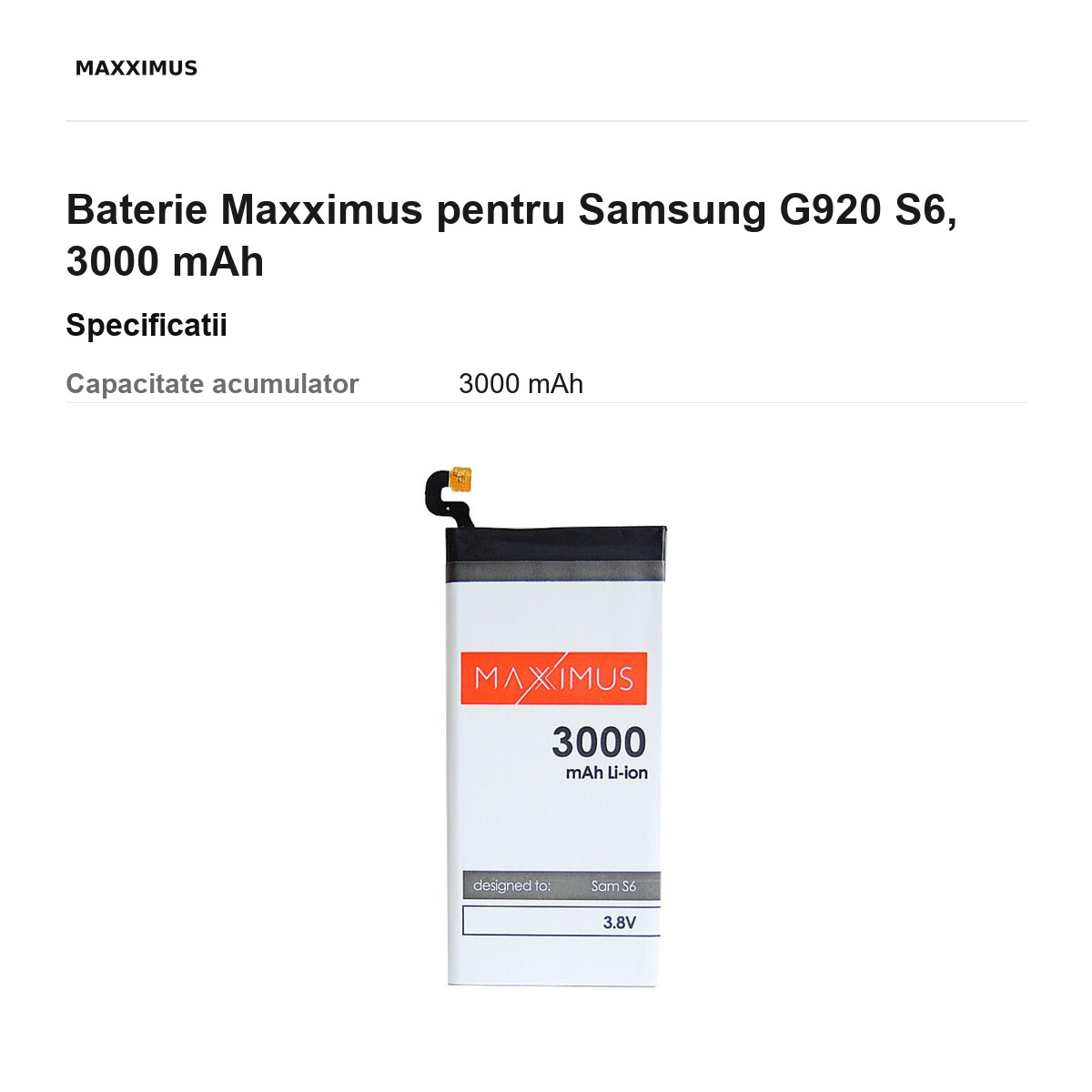 Baterie Maxximus pentru Samsung G920 S6, 3000 mAh [3]
