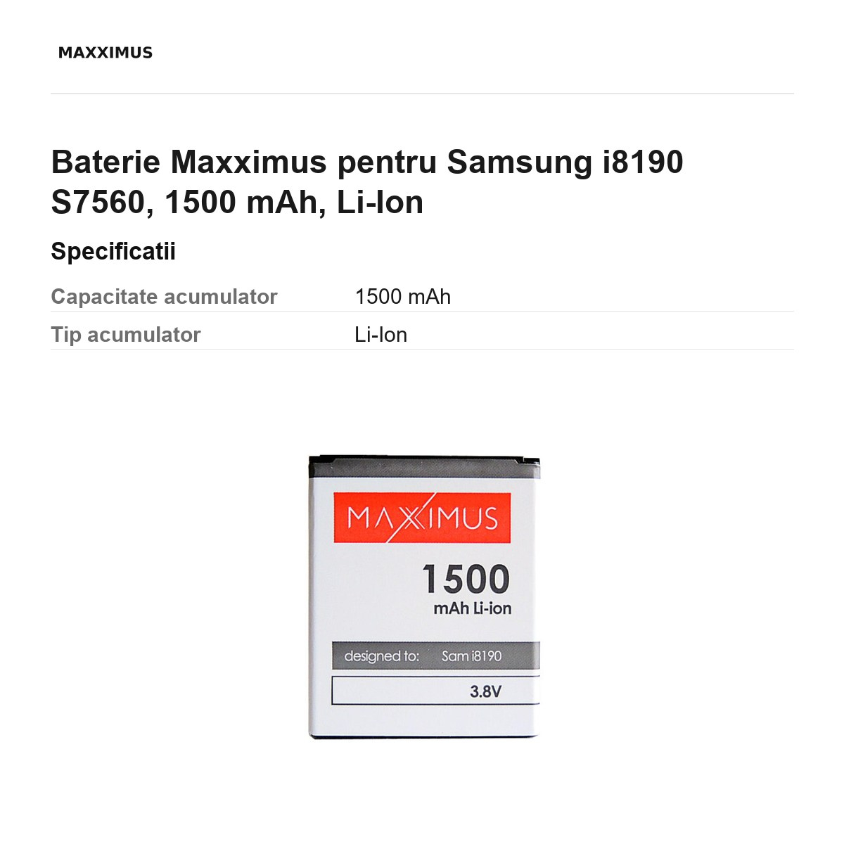 Baterie Maxximus pentru Samsung i8190 S7560, 1500 mAh, Li-Ion [3]
