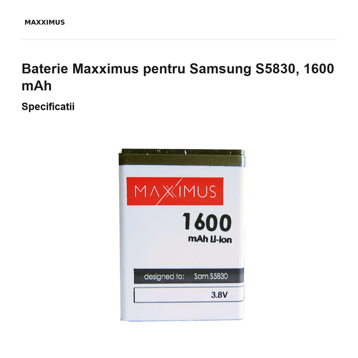 Baterie Maxximus pentru Samsung S5830, 1600 mAh [3]
