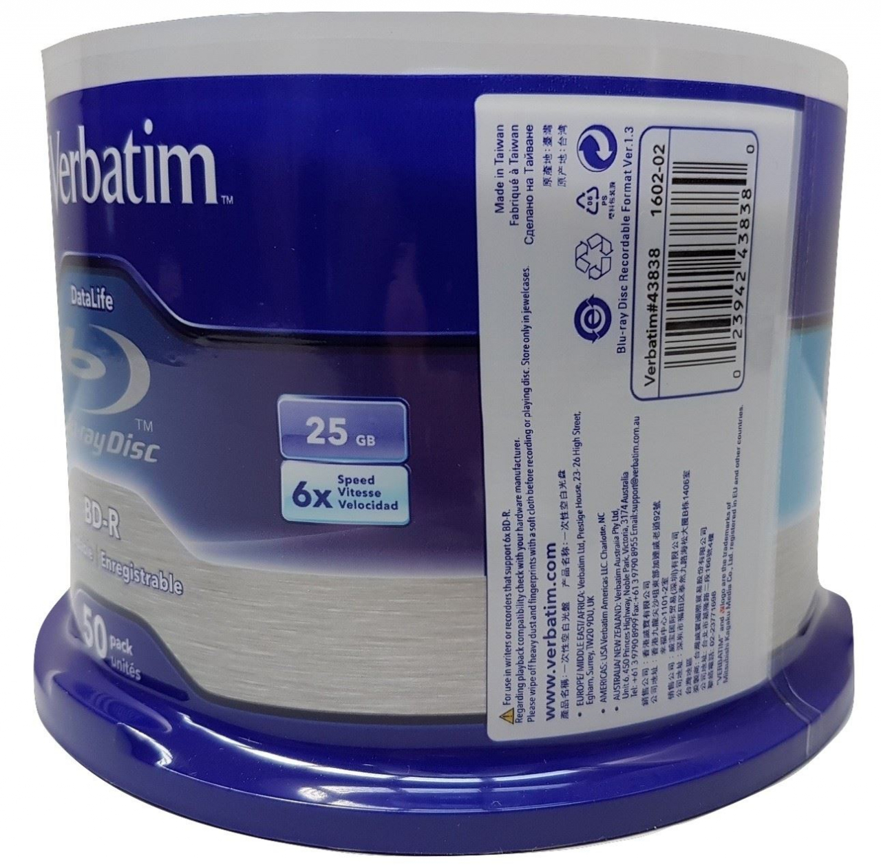 BD-R Verbatim [43838] , 25Gb SL 6X , Cake Box , 50 buc / set [8]