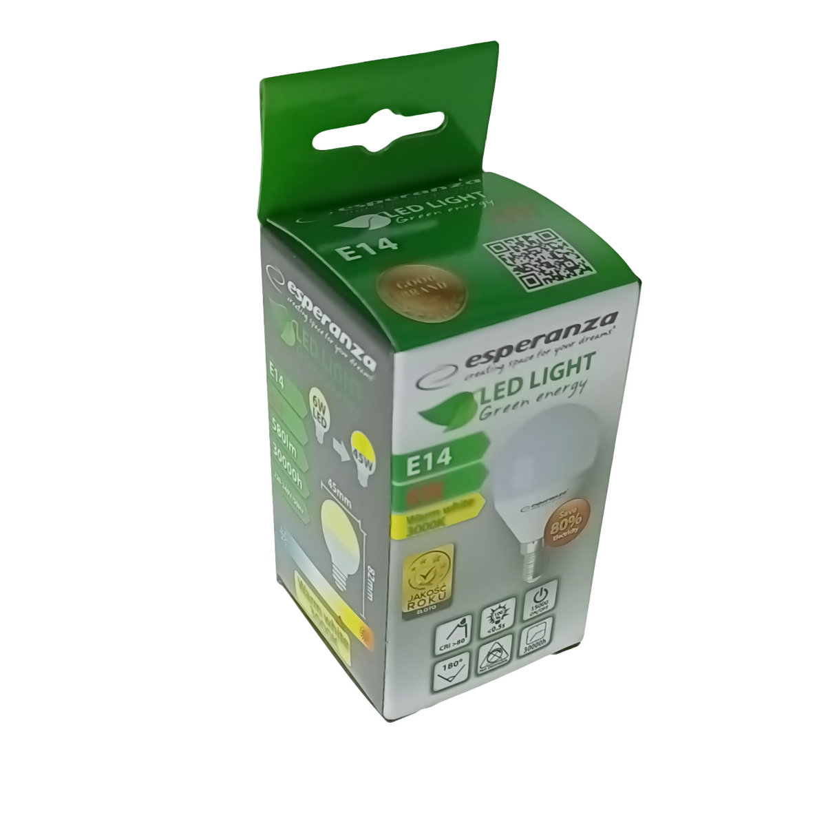 Bec LED clasic E14 G45, Esperanza ELL152, 6W, 3000K, 580lm, 220V, clasa energetica A+, lumina alba naturala [4]