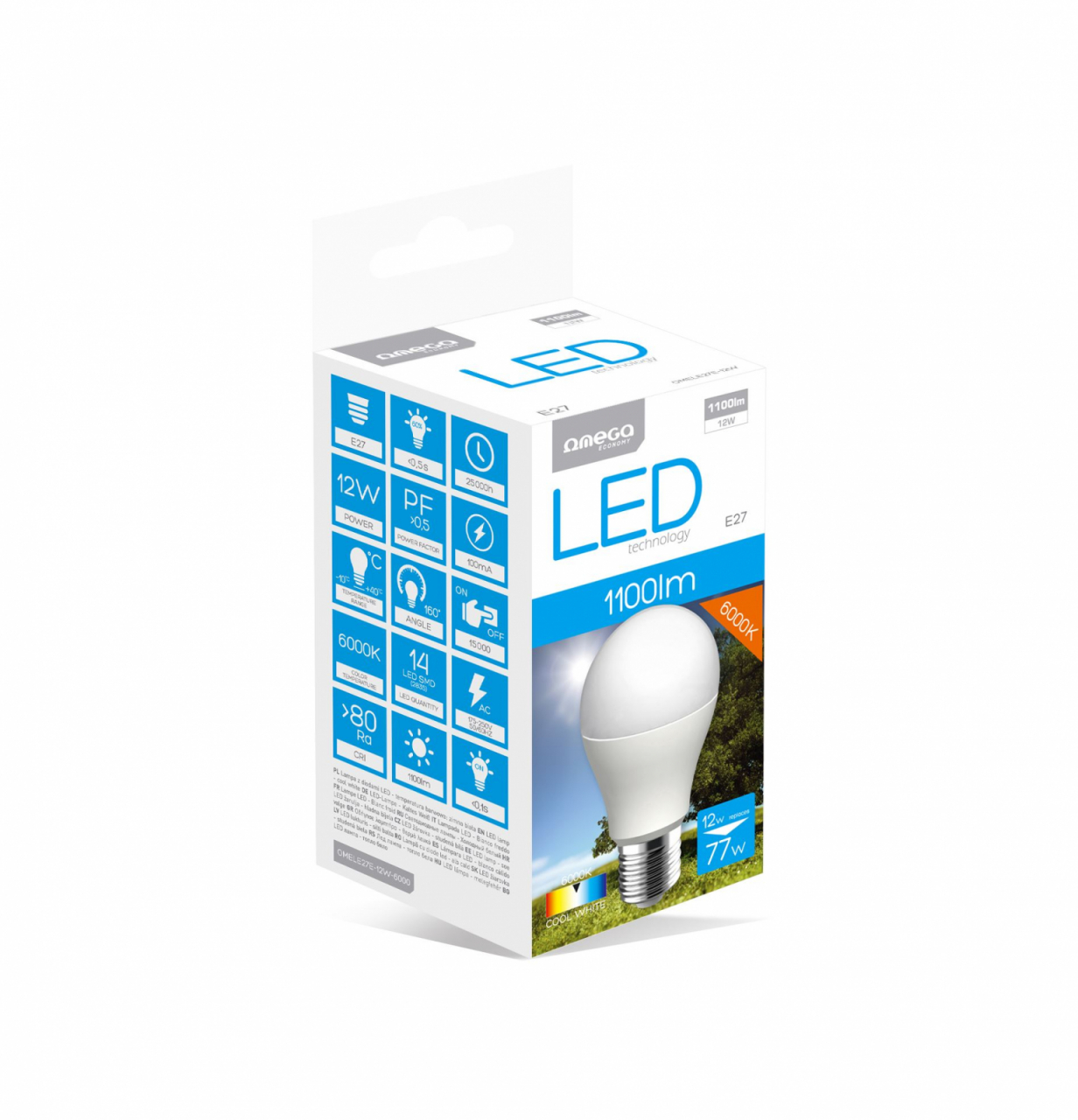 Bec Led Omega 42581 bulb eco,6000K E27 12W,1055lm,lumina rece [4]