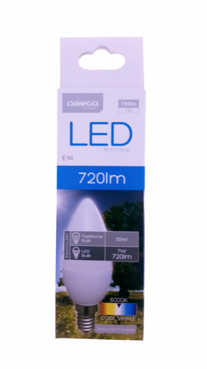 Bec Led Omega 43536 bulb eco,6000K E14 7W,720lm,lumina rece,tip lumanare [10]