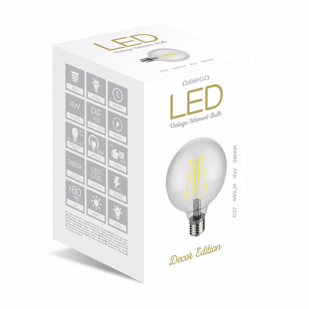 Bec Led Omega 43557 bulb filament,2800K E27 4W,400lm,lumina calda,tip glob [4]