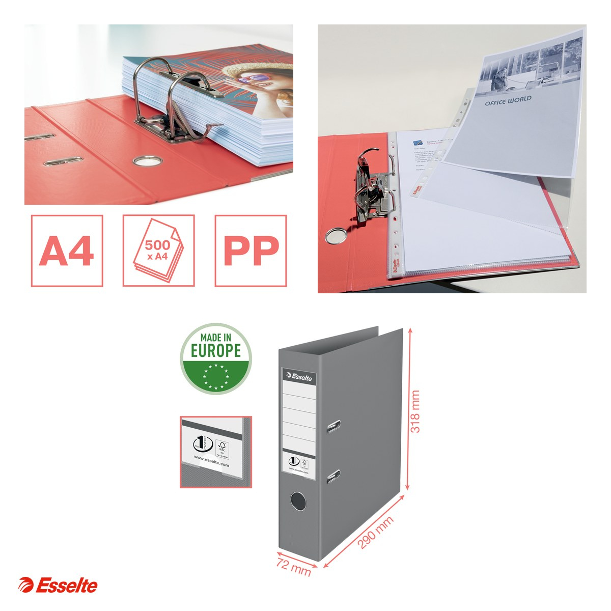 Biblioraft Esselte No.1 Power Colour'Breeze, PP/PP, A4, 75 mm, capacitate 500 de coli (80 g/m²), pentru arhivare, corai [4]