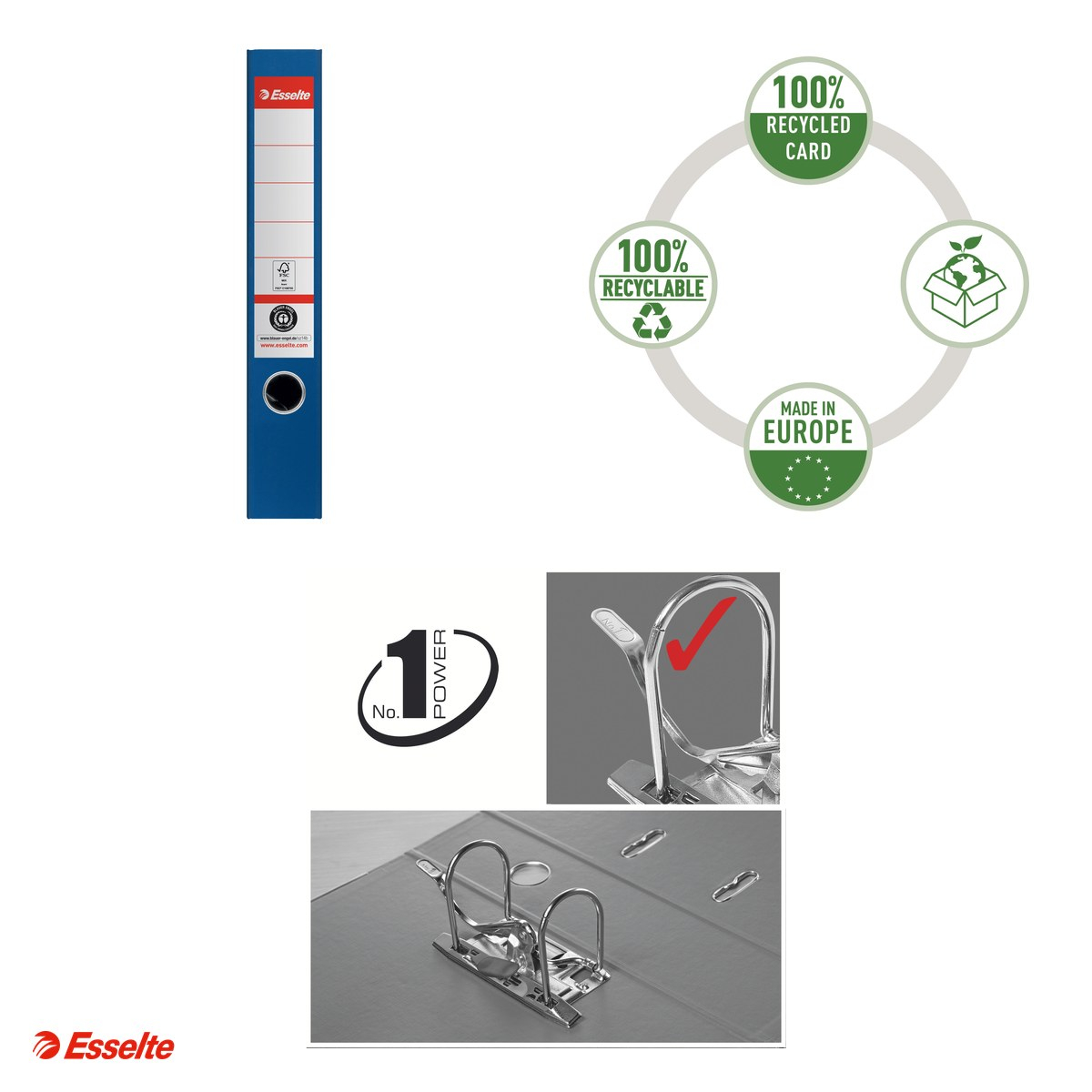 Biblioraft Esselte No.1 Power Recycled, carton, A4, 50 mm, capacitate 350 coli (80 g/mp), albastru [4]