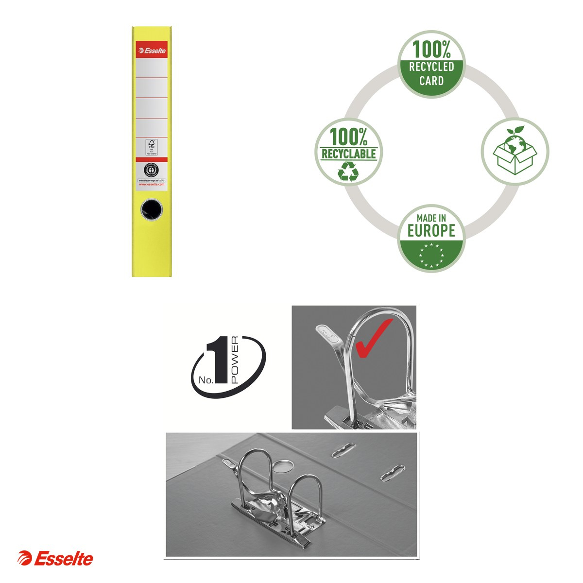 Biblioraft Esselte No.1 Power Recycled, carton, A4, 50 mm, capacitate 350 coli (80 g/mp), galben [4]