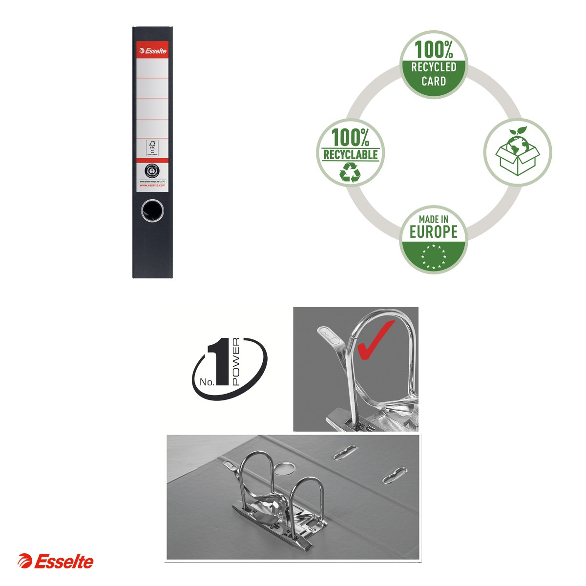 Biblioraft Esselte No.1 Power Recycled, carton, A4, 50 mm, capacitate 350 coli (80 g/mp), negru [4]