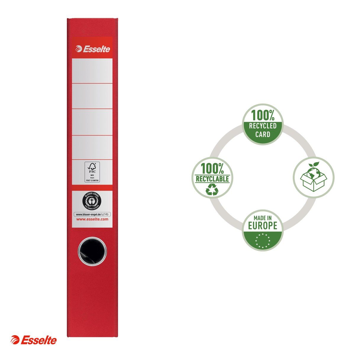 Biblioraft Esselte No.1 Power Recycled, carton, A4, 50 mm, capacitate 350 coli (80 g/mp), rosu [4]