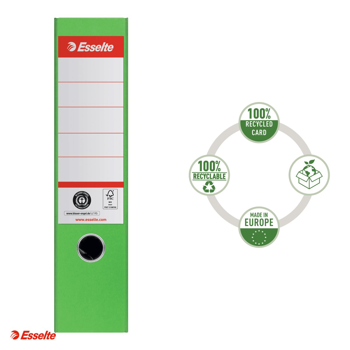 Biblioraft Esselte No.1 Power Recycled, carton, A4, 75 mm, capacitate 500 coli (80 g/mp), verde [4]