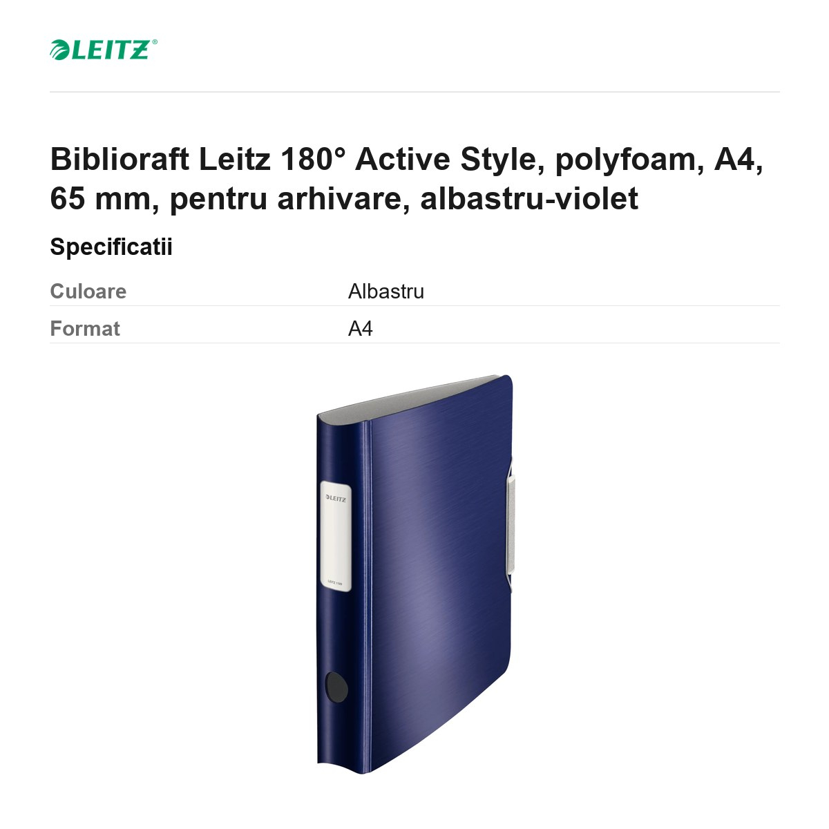 Biblioraft Leitz 180° Active Style, polyfoam, A4, 65 mm, pentru arhivare, albastru-violet [3]