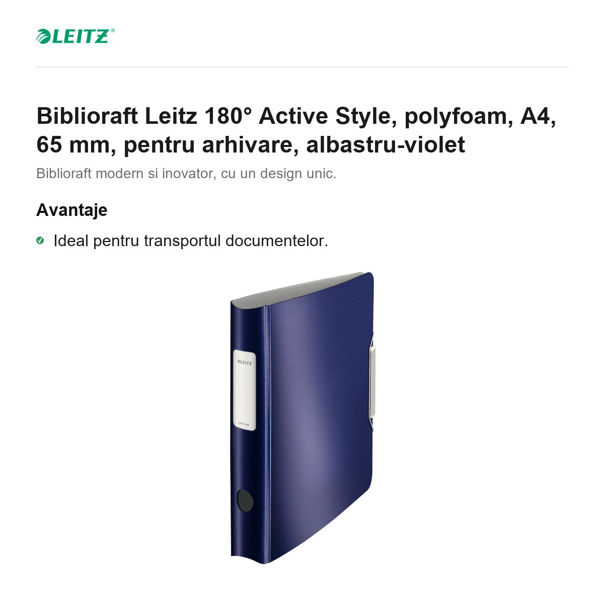 Biblioraft Leitz 180° Active Style, polyfoam, A4, 65 mm, pentru arhivare, albastru-violet [2]