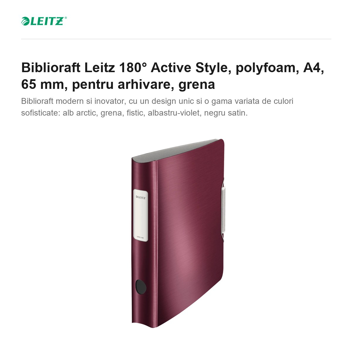 Biblioraft Leitz 180° Active Style, polyfoam, A4, 65 mm, pentru arhivare, grena [2]