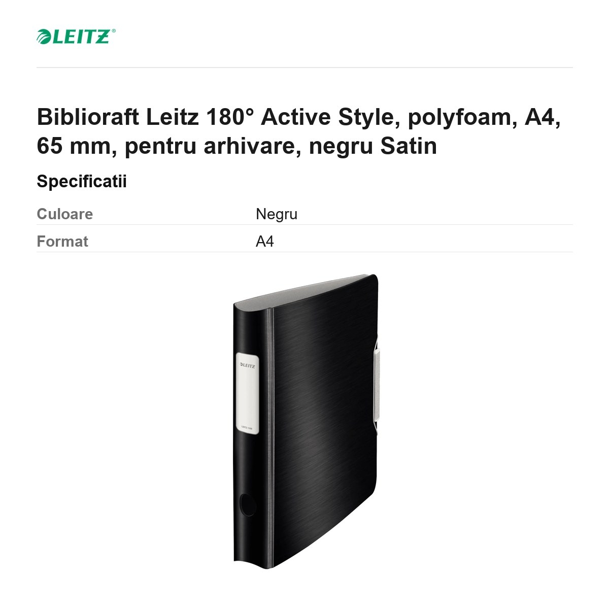 Biblioraft Leitz 180° Active Style, polyfoam, A4, 65 mm, pentru arhivare, negru Satin [3]