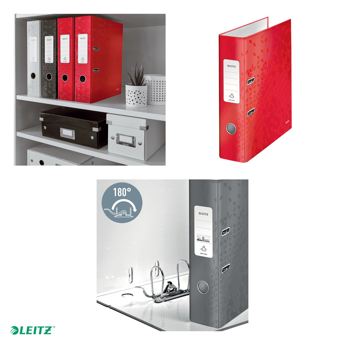 Biblioraft Leitz 180° WOW, carton laminat, A4, 80 mm, capacitate 600 coli (80 g/mp), rosu [4]