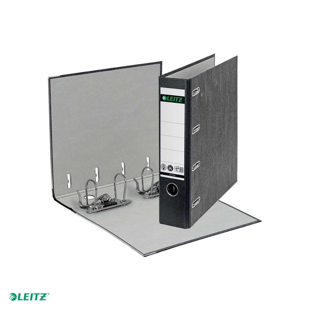 Biblioraft Leitz, cu 2 mecanisme, carton cu amprenta CO2 neutra, 80 mm, capacitate 2 x 500 coli A5 landscape (80 g/mp), pentru arhivare, negru [4]
