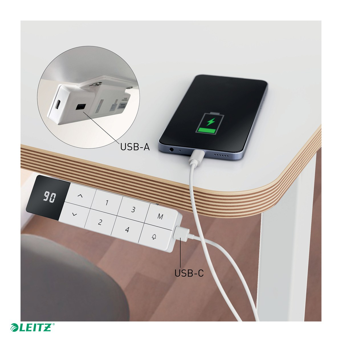 Birou ergonomic Leitz, reglabil electric pe inaltime 72-118 cm, blat 140x80 cm, alb [5]