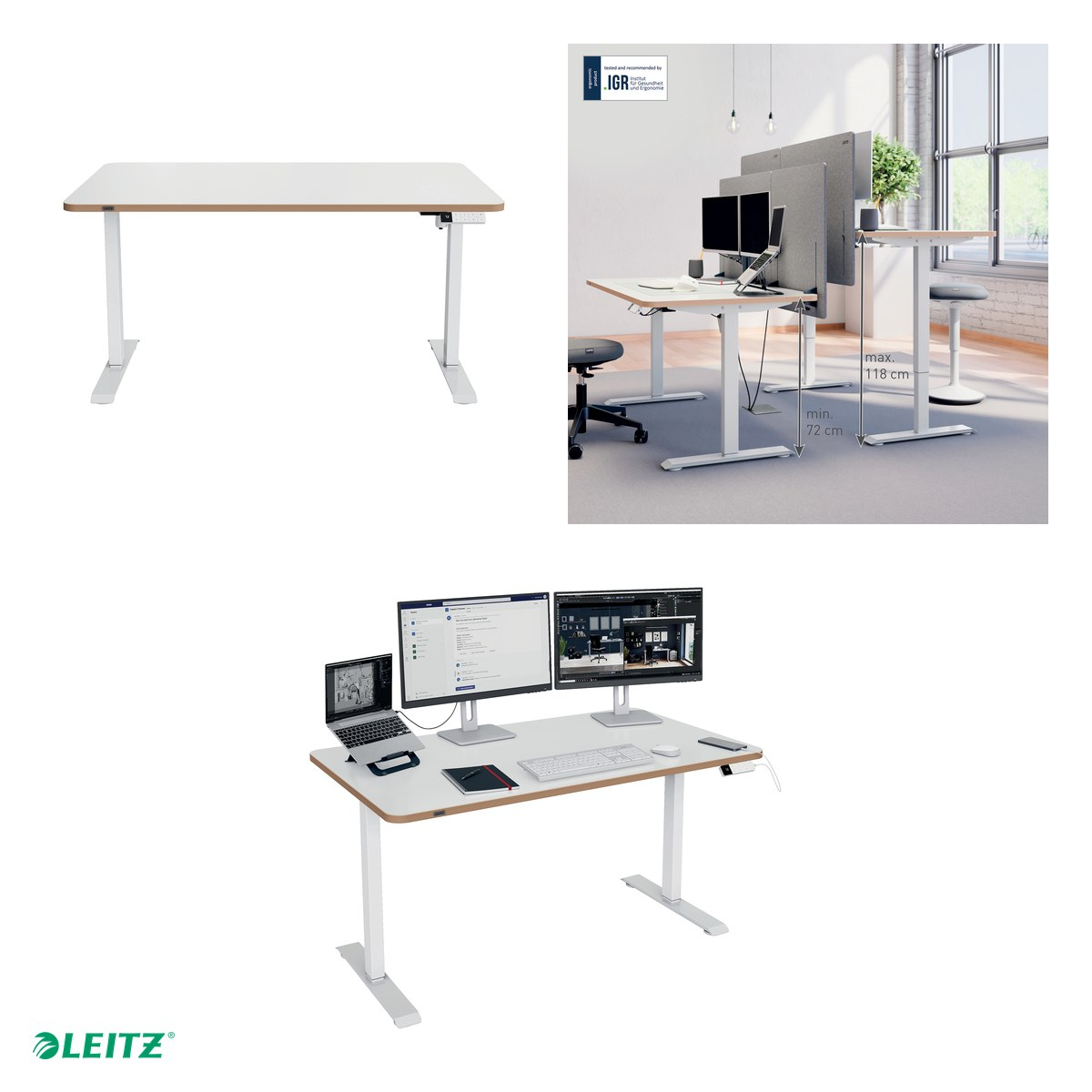 Birou ergonomic Leitz, reglabil electric pe inaltime 72-118 cm, blat 140x80 cm, alb [4]