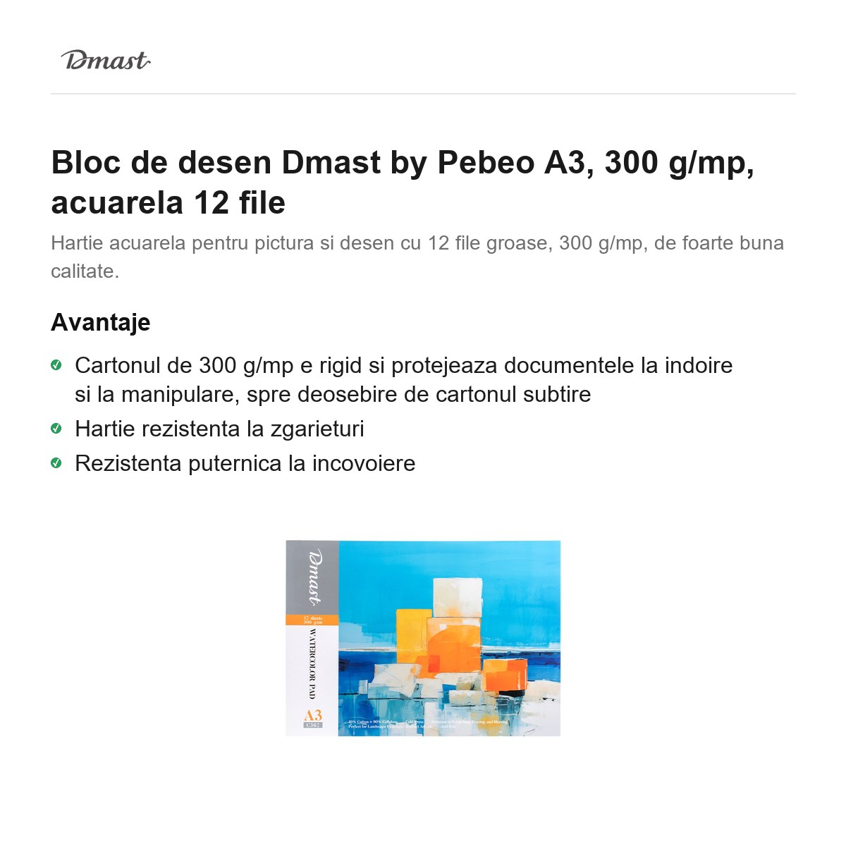 Bloc de desen Dmast by Pebeo A3, 300 g/mp, acuarela 12 file [2]