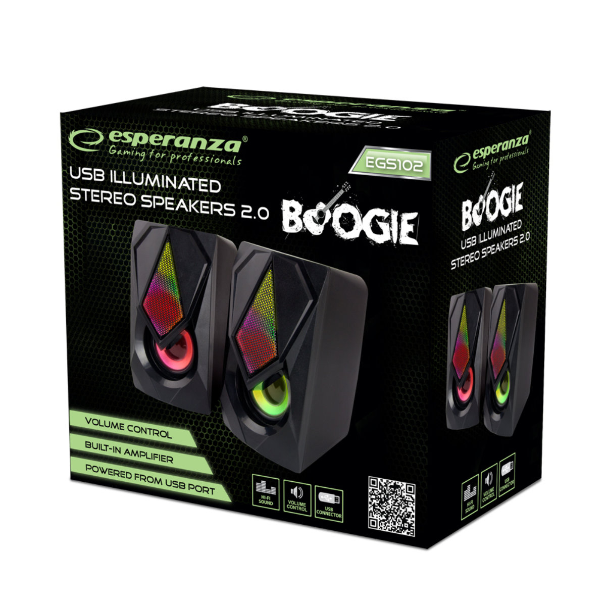 Boxe 5W USB 2.0 cu LED RGB, Esperanza Rainbow BOOGIE, cablu 120 cm, control volum, negre [6]