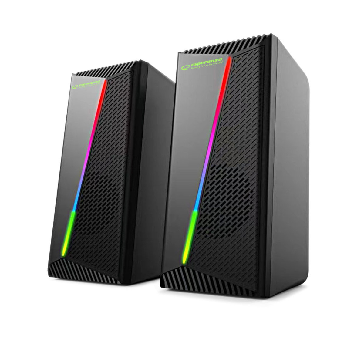 Boxe stereo 2.0, 6W, conectare jack 3.5mm, alimentare USB, Esperanza Rainbow Nortec 95855, iluminare RGB, negre [1]