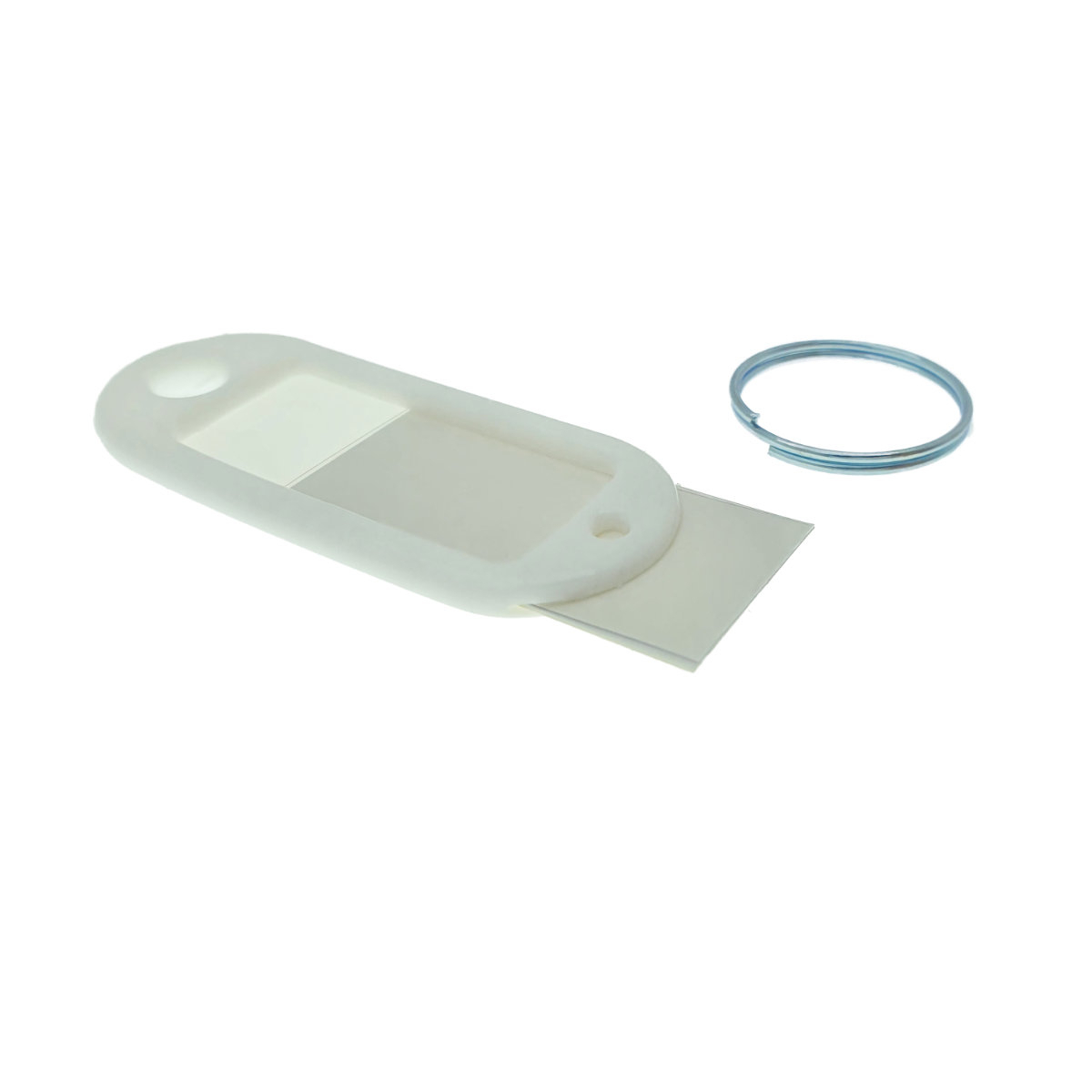 Breloc alb cu eticheta identificare si inel de prindere, Key Ring Tag, 52 x 22 mm, din plastic [2]