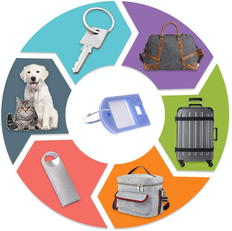 Breloc albastru, 40 x 28 mm, cu eticheta de identificare si inel de prindere, Key Ring Tag, din plastic [8]
