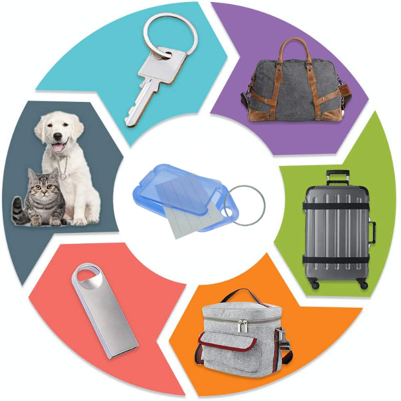 Breloc albastru, 55 x 30 mm, cu eticheta identificare si inel de prindere, Key Ring Tag, din plastic [5]