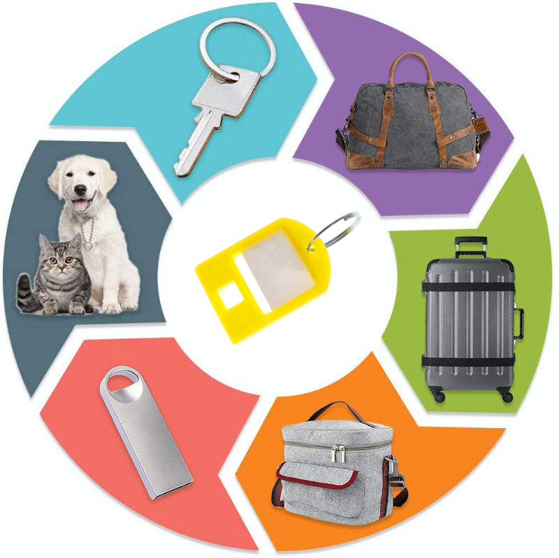 Breloc galben, 40 x 28 mm, cu eticheta de identificare si inel de prindere, Key Ring Tag, din plastic [10]