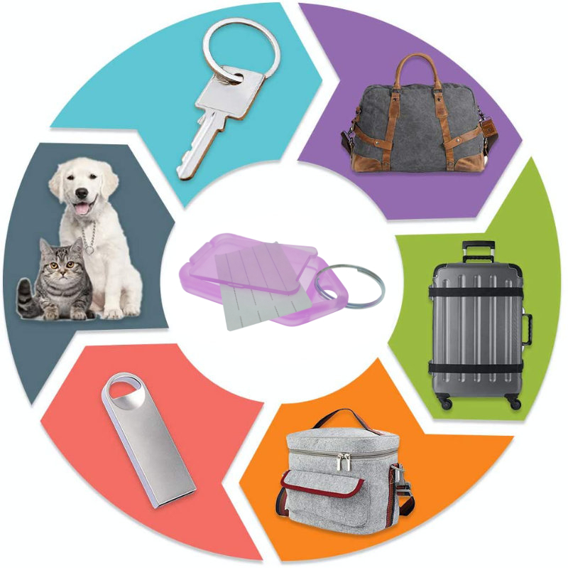 Breloc mov, 55 x 30 mm, cu eticheta identificare si inel de prindere, Key Ring Tag, din plastic [6]
