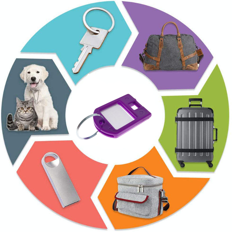 Breloc mov intens, 40 x 28 mm, cu eticheta de identificare si inel de prindere, Key Ring Tag, din plastic [5]