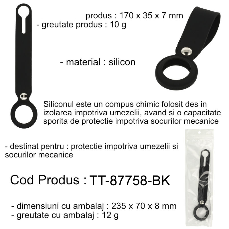 Breloc pentru Apple AirTag 87758, din silicon, negru [10]