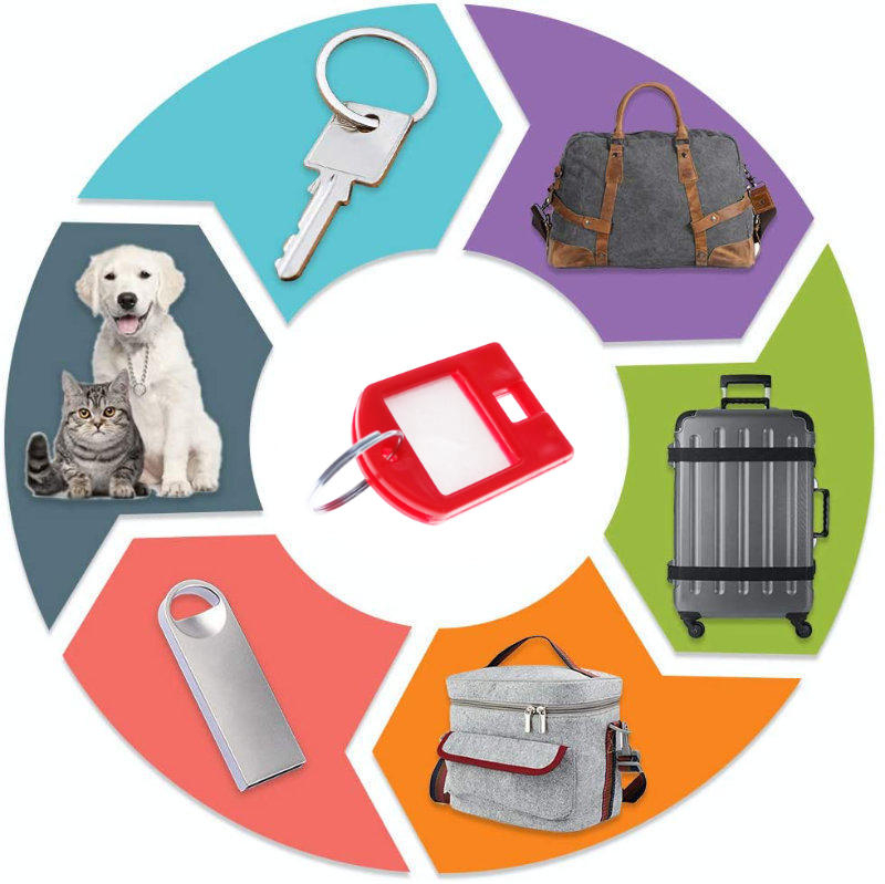 Breloc rosu, 40 x 28 mm, cu eticheta de identificare si inel de prindere, Key Ring Tag, din plastic [8]