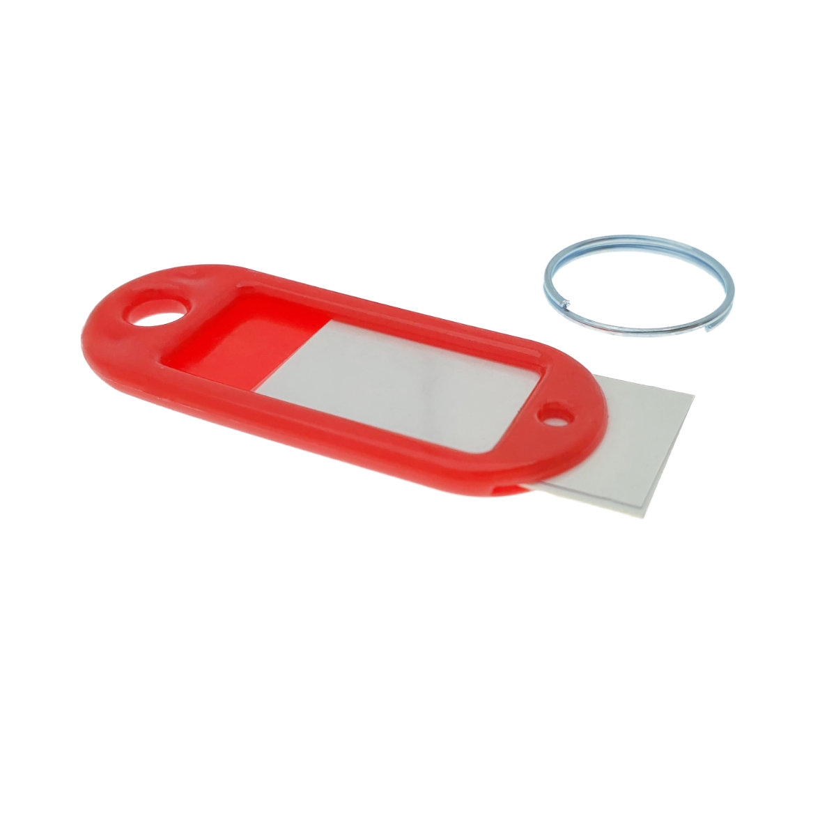 Breloc rosu cu eticheta identificare si inel de prindere, Key Ring Tag, 52 x 22 mm, din plastic [2]