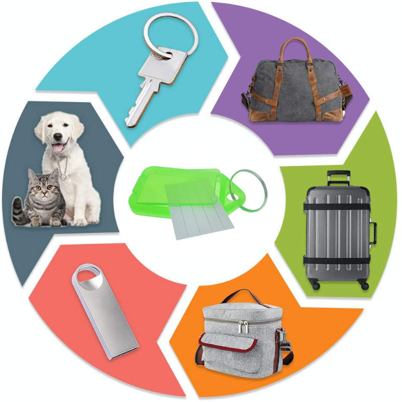 Breloc verde, 55 x 30 mm, cu eticheta identificare si inel de prindere, Key Ring Tag, din plastic [7]