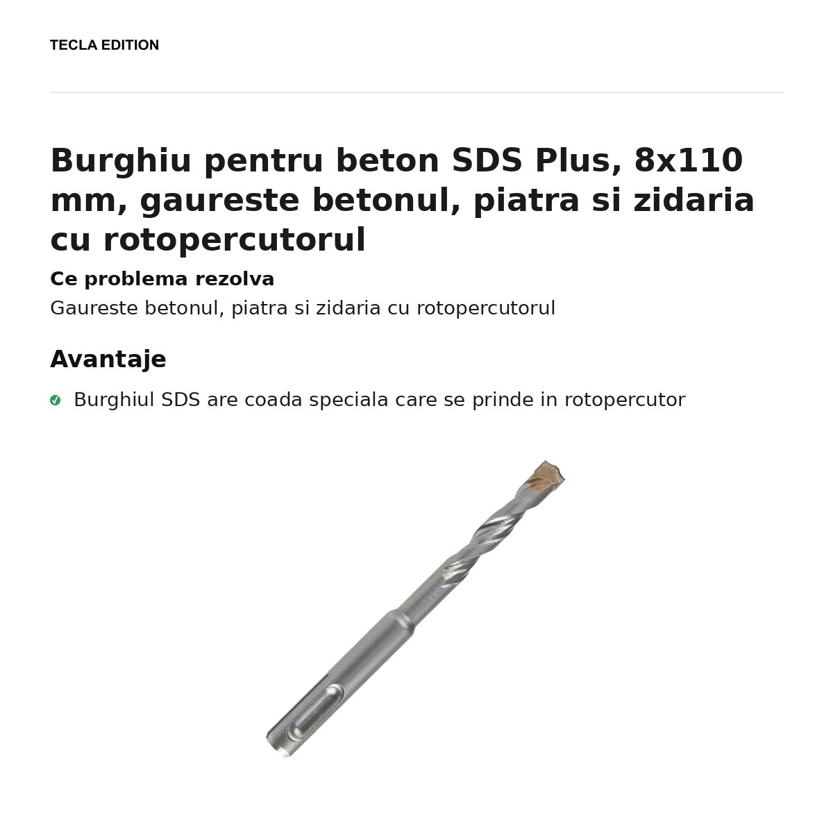 Burghiu pentru beton SDS Plus, 8x110 mm, gaureste betonul, piatra si zidaria cu rotopercutorul [2]