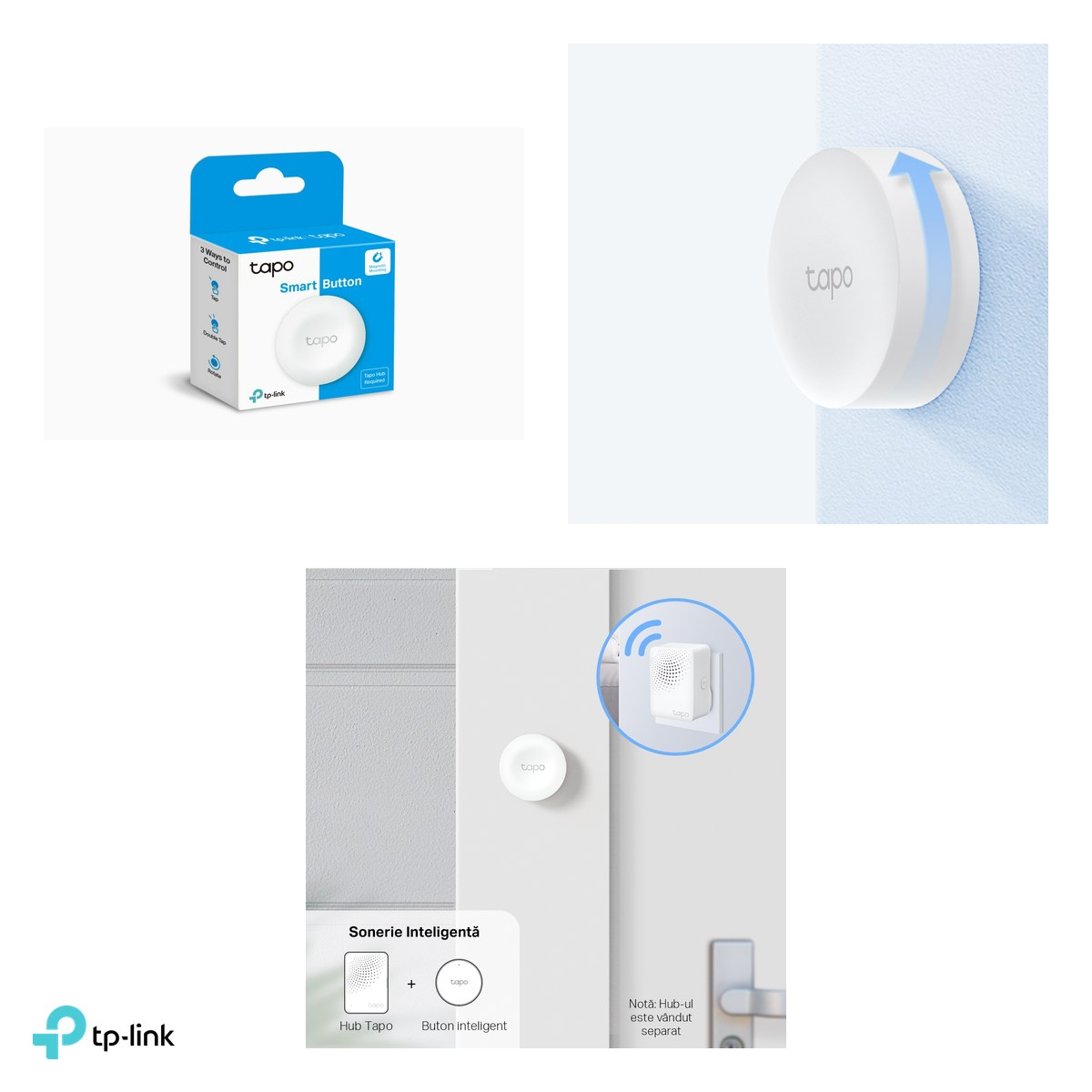 Buton smart TP-Link Tapo S200B, 868 MHz, necesita hub Tapo, apasare, dublu click si rotire, baterie CR2032, alb [4]