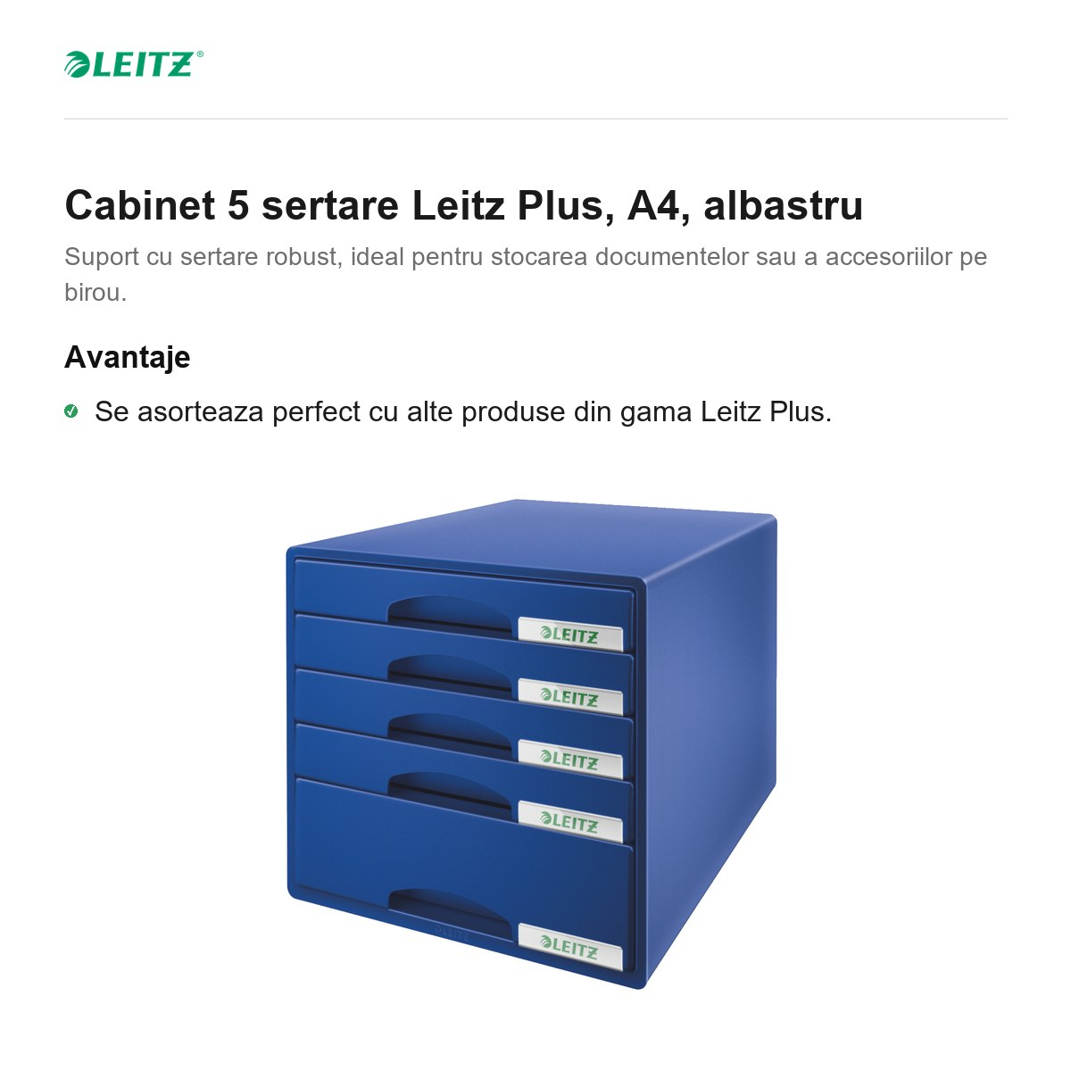Cabinet 5 sertare Leitz Plus, A4, albastru [2]