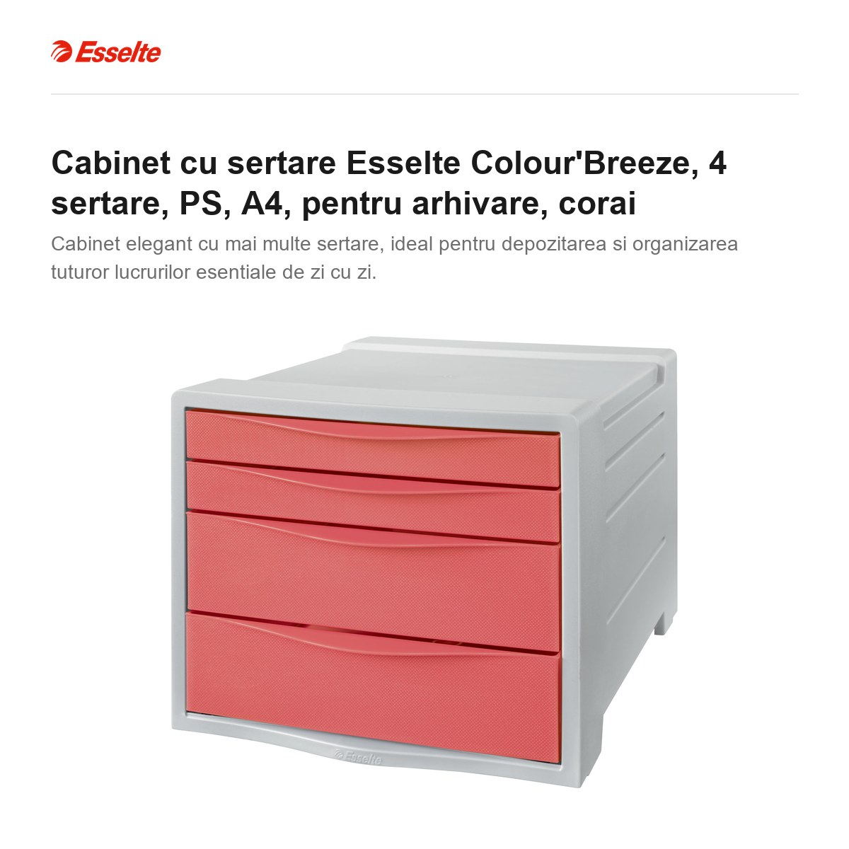 Cabinet cu sertare Esselte Colour'Breeze, 4 sertare, PS, A4, pentru arhivare, corai [2]