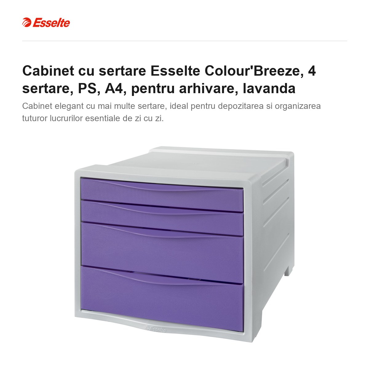 Cabinet cu sertare Esselte Colour'Breeze, 4 sertare, PS, A4, pentru arhivare, lavanda [2]