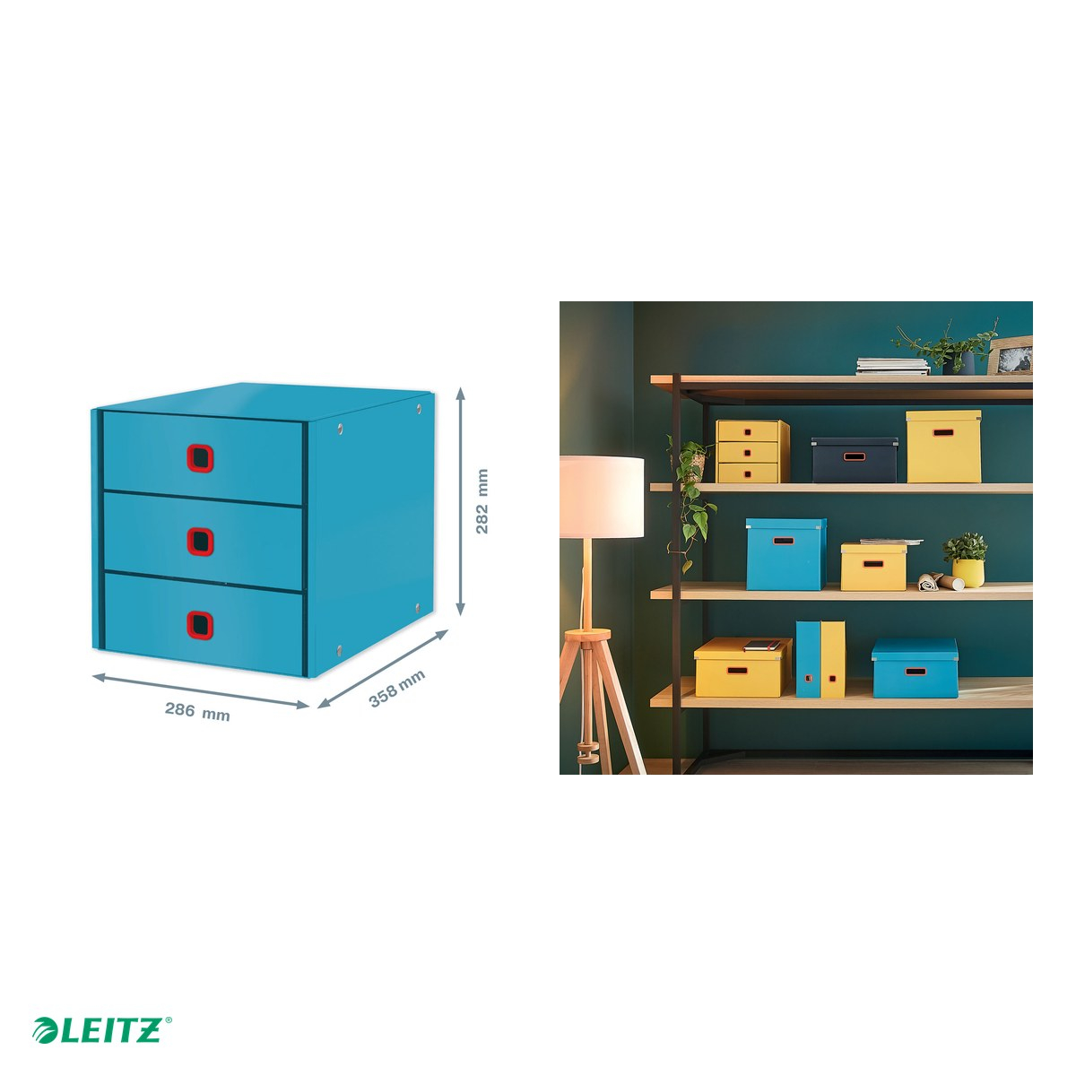 Cabinet cu sertare Leitz Cosy Click & Store, 3 sertare, carton laminat, A4, albastru Celest [5]