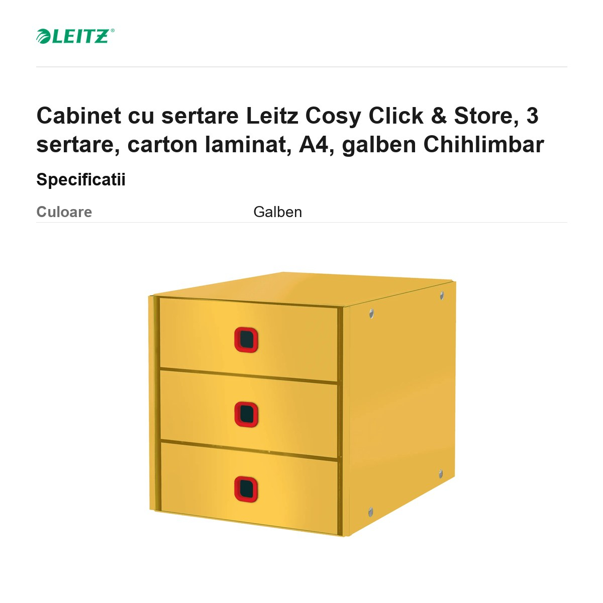 Cabinet cu sertare Leitz Cosy Click & Store, 3 sertare, carton laminat, A4, galben Chihlimbar [3]